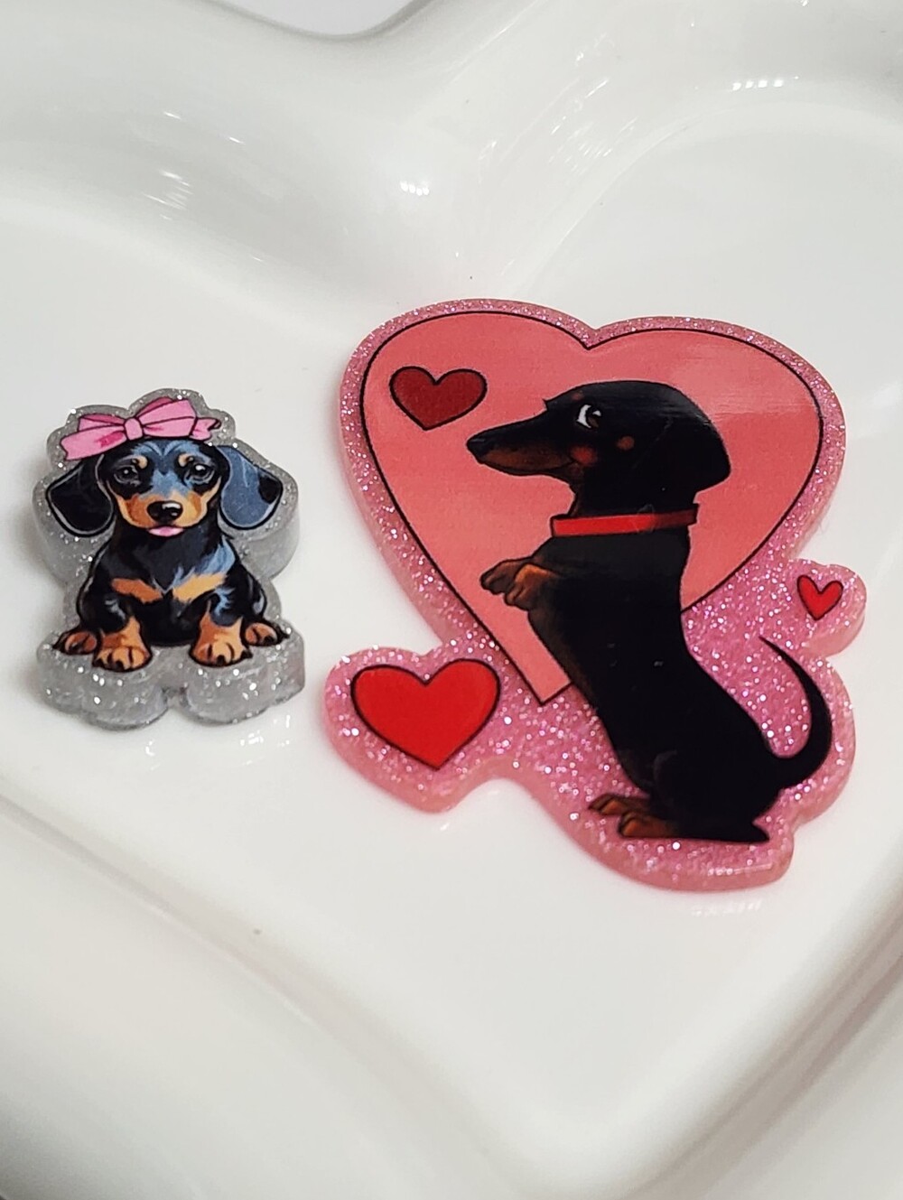 Weiner Dog Dauschund Flatback Focal Bead Crafts Badge Keychain Magnet Beaded Pen